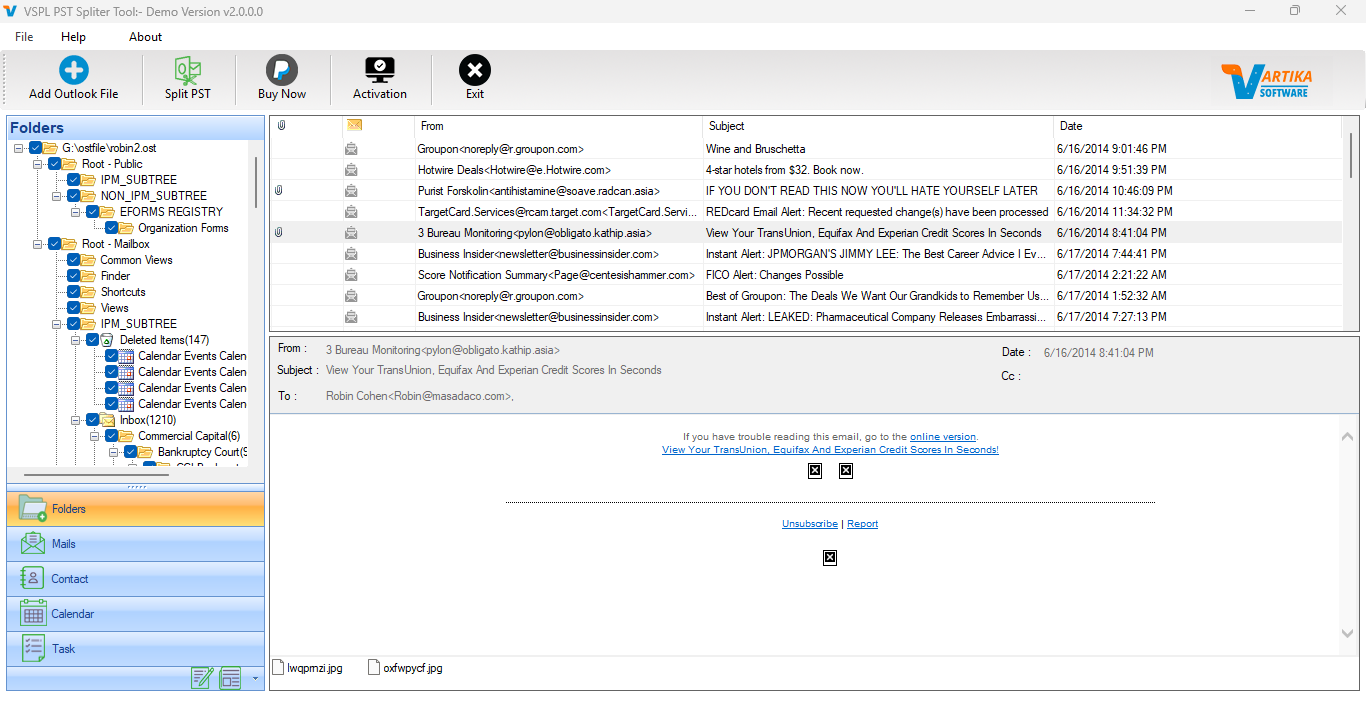 Preview of Outlook PST File