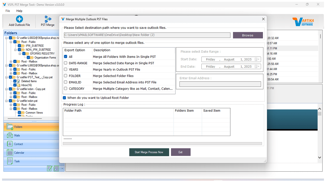 Select PST File Merge Options