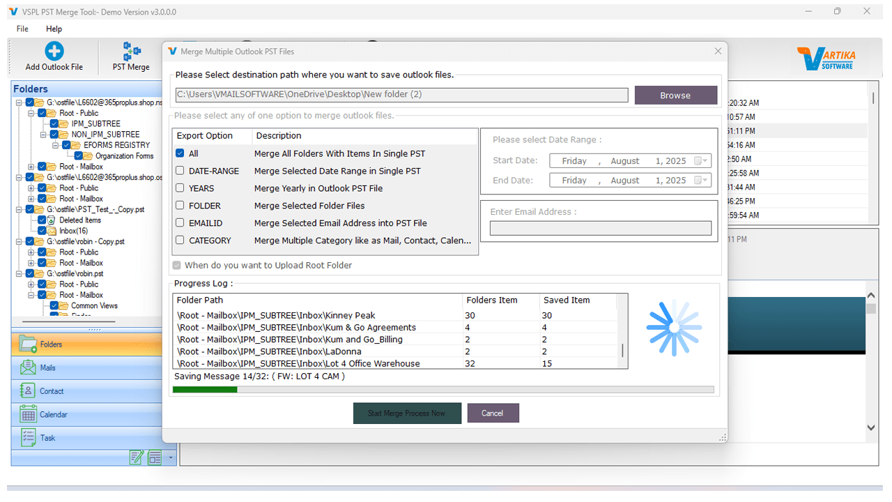 Start Merge Process of Outlook PST Files