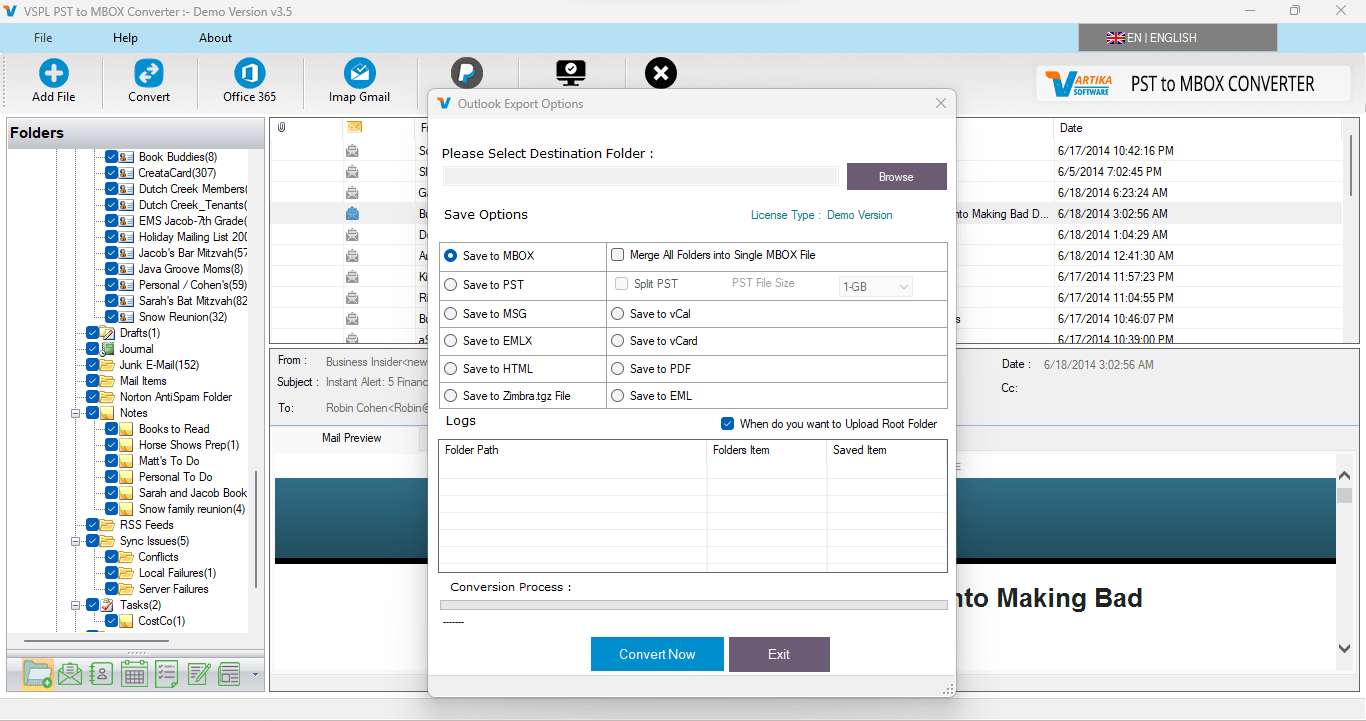 PST to MBOX File Export Option - Outlook MBOX, EML, MSG Format etc.