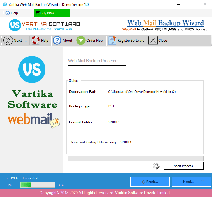 Start WebMail Account Backup process