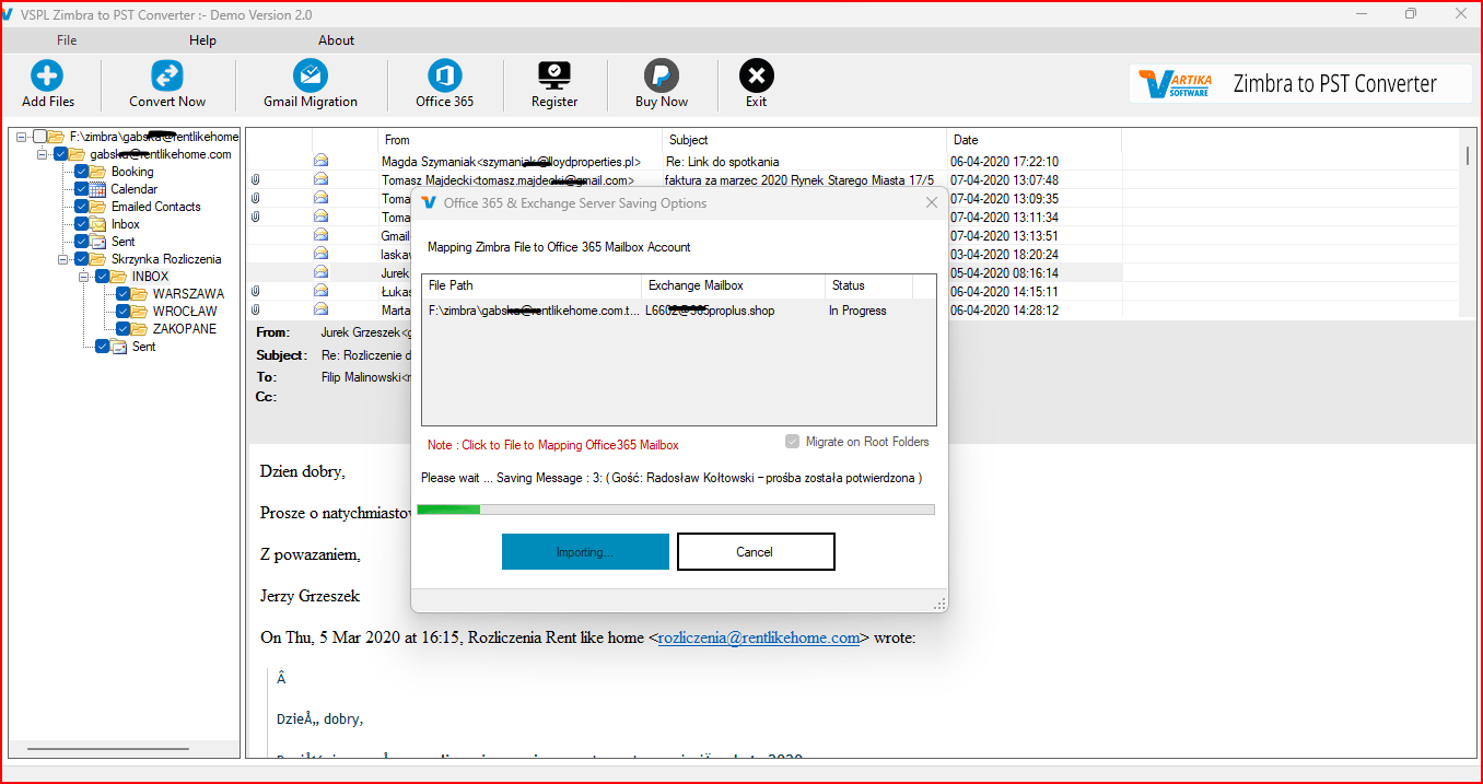 Importing Zimbra File into Office365 or Live Exchange Server