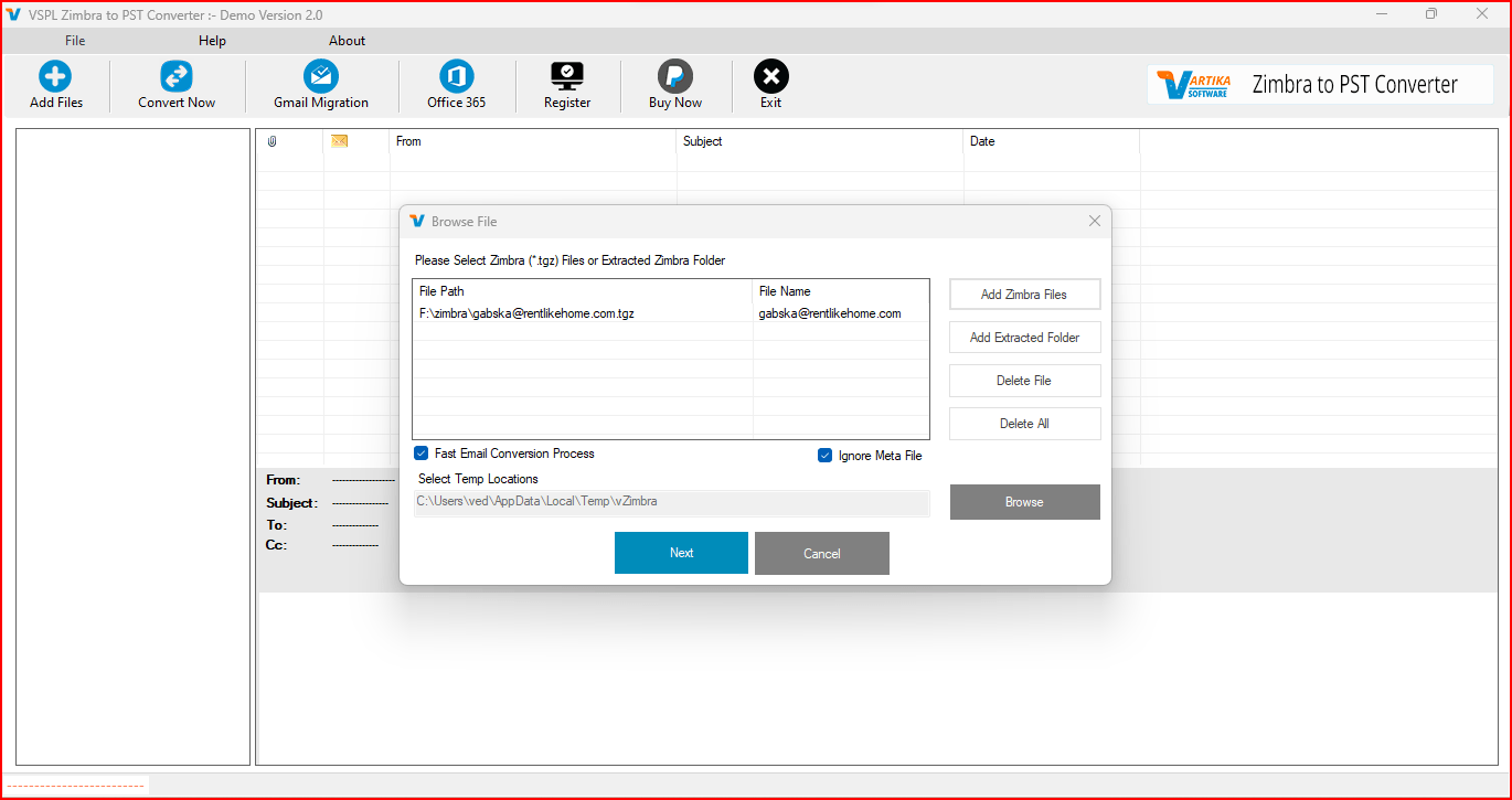 Loading Zimbra File