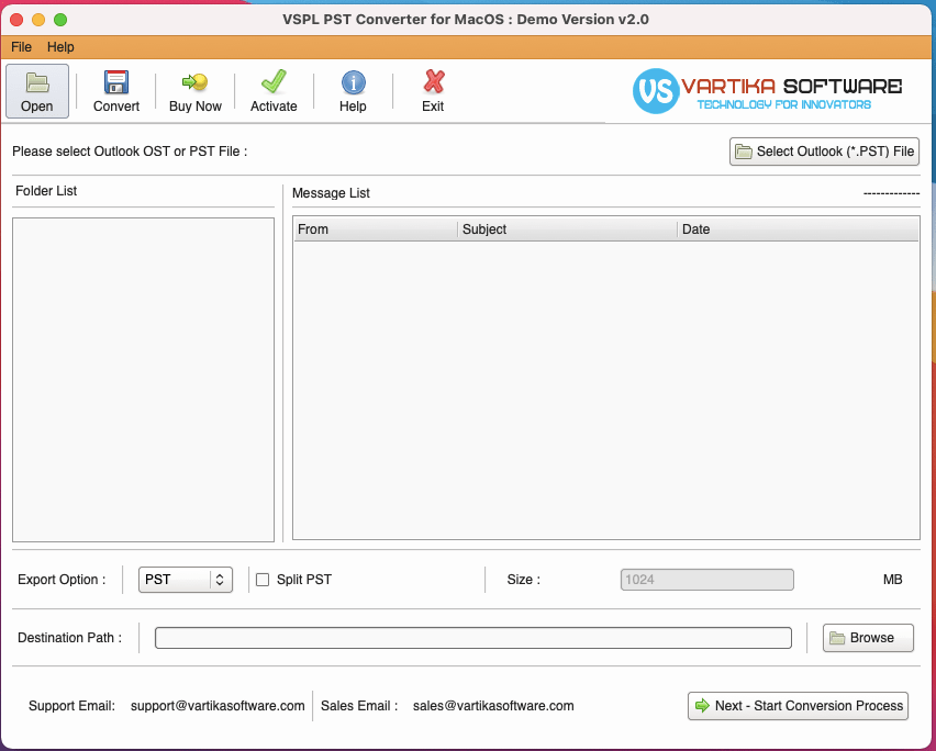 Open VSPL Outlook PST Converter for macOS