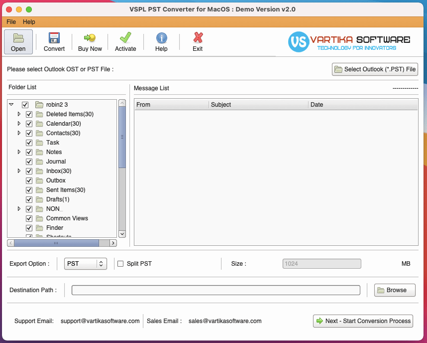 Read Outlook PST file and PST Folder Structure